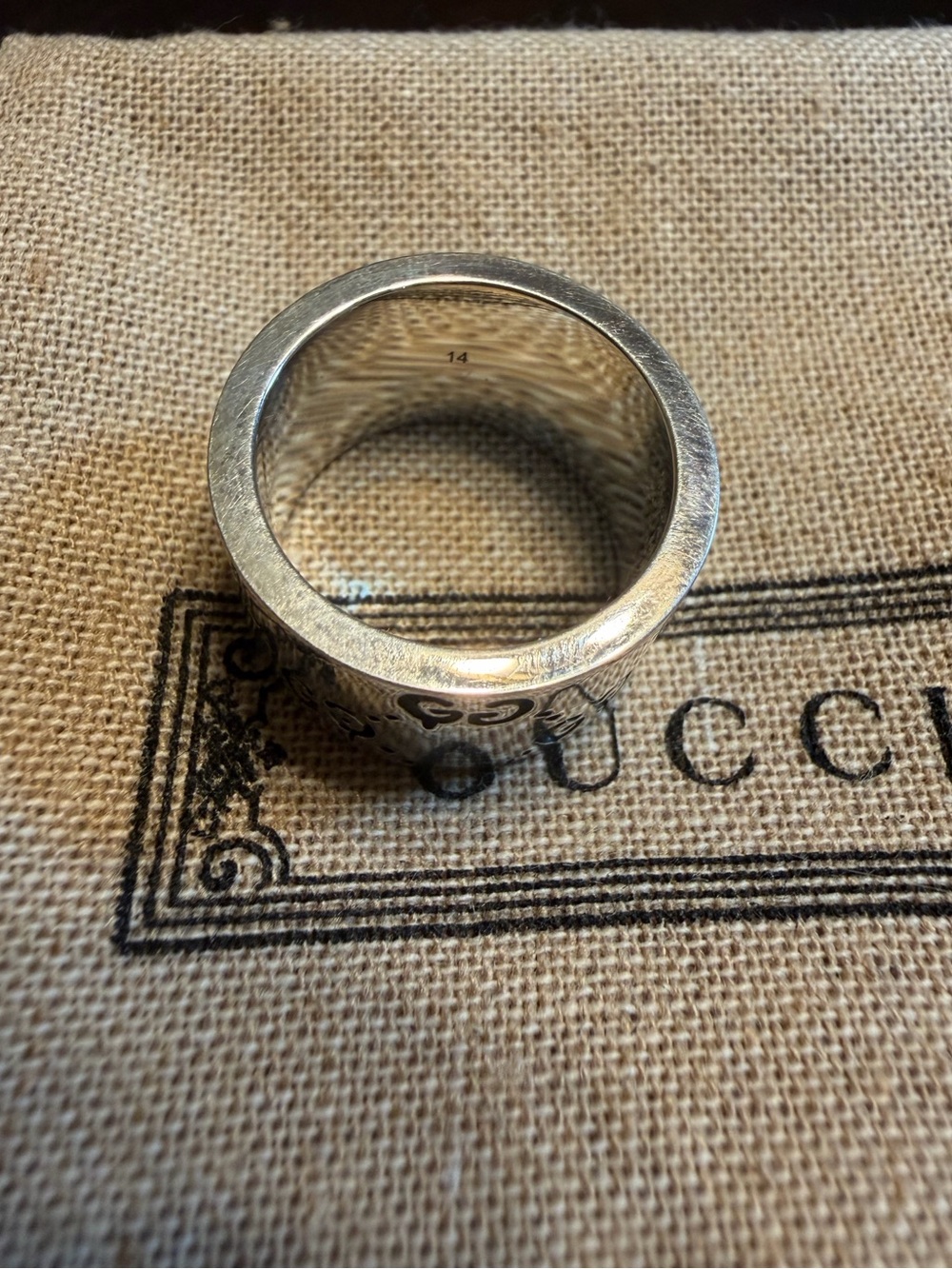 New Authentic Gucci GG Ghost Logo Silver Ring - Picture 15 of 16